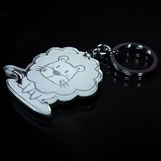 白色鏡面板鑰匙圈【獅子造型】-006